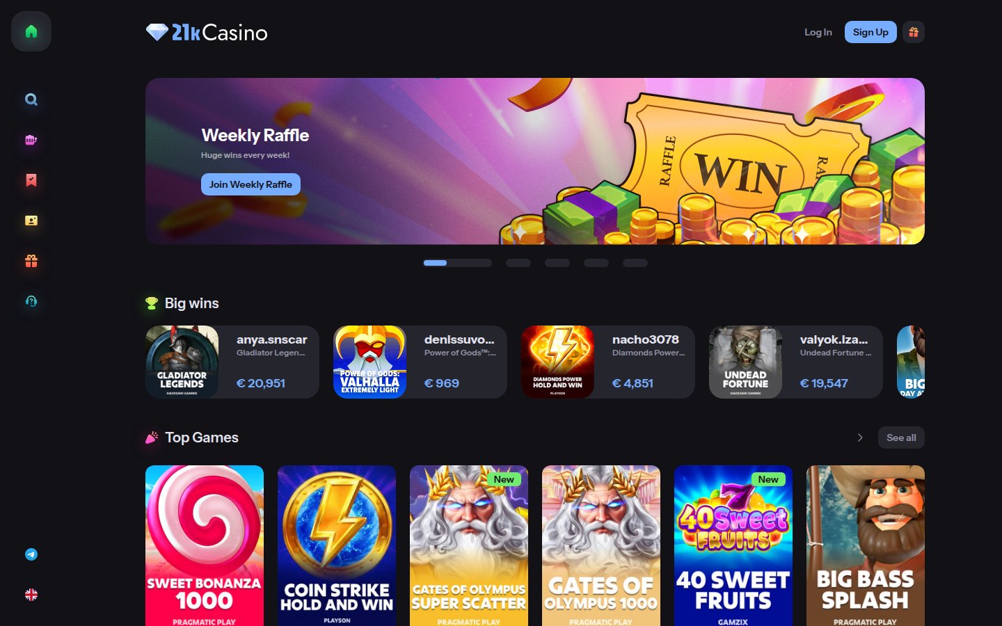 21kCasino desktop preview