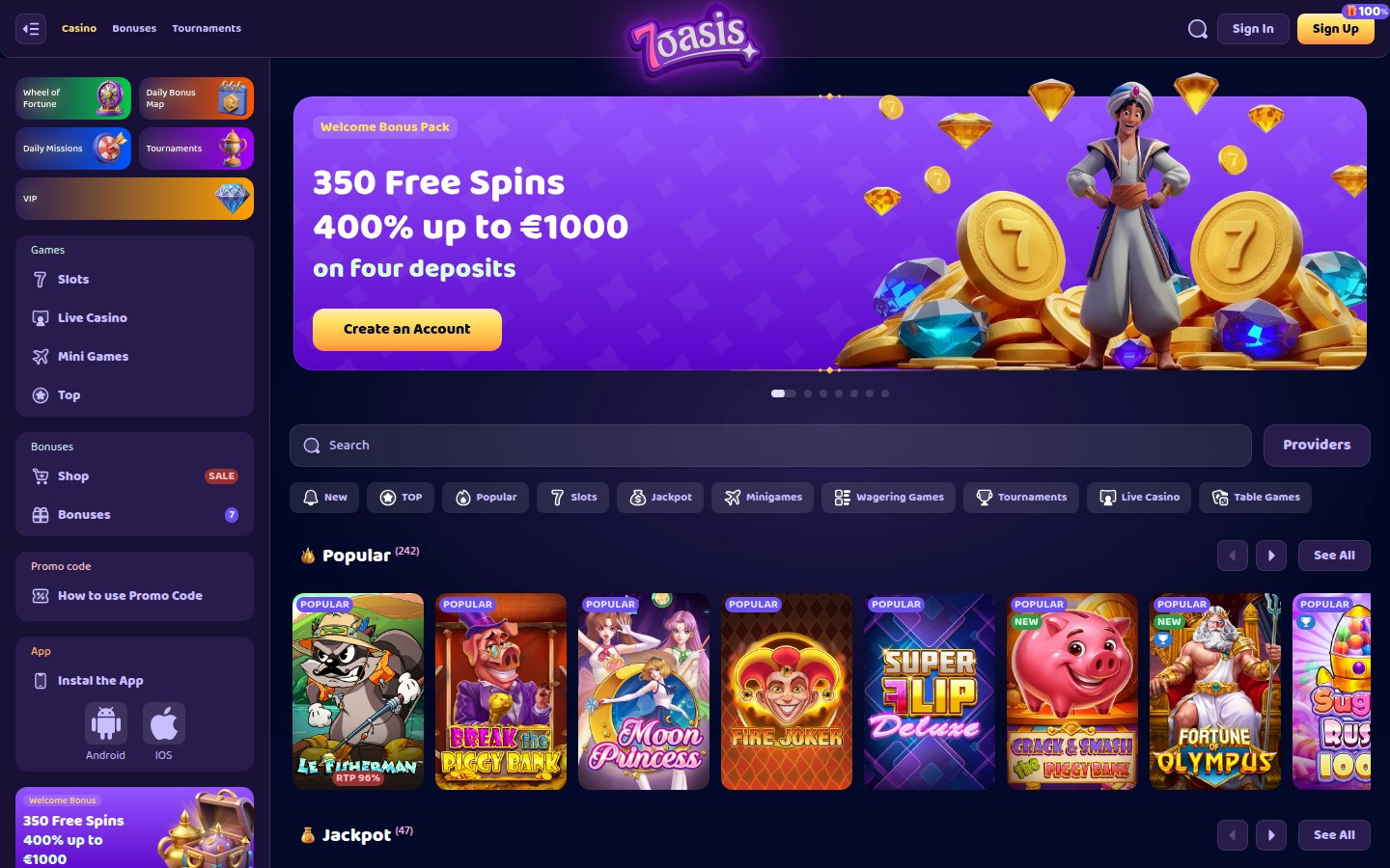 7Oasis Casino desktop preview
