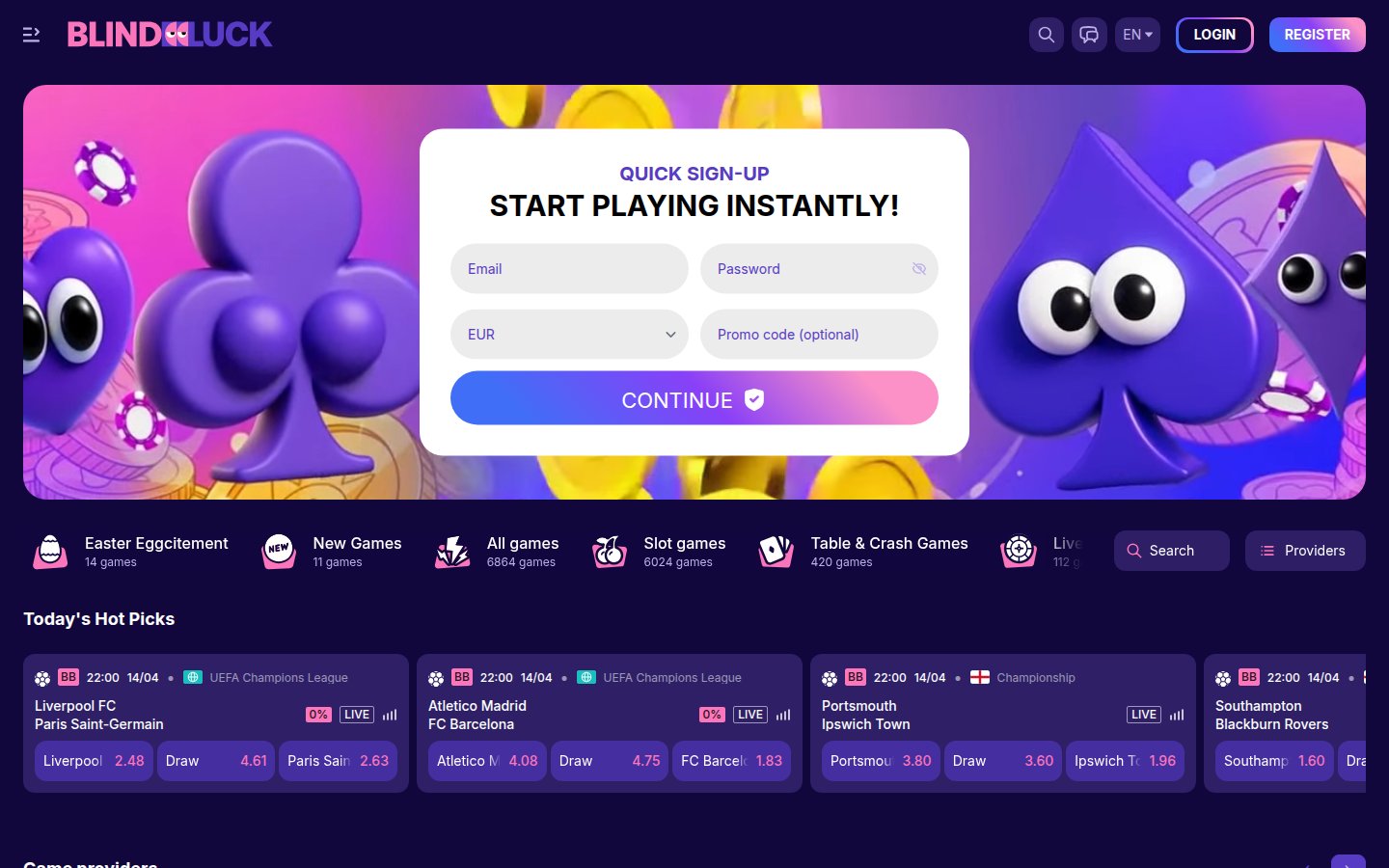 Blindluck Casino desktop preview