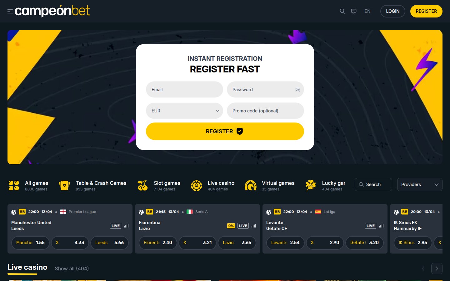 Campeonbet Casino desktop preview