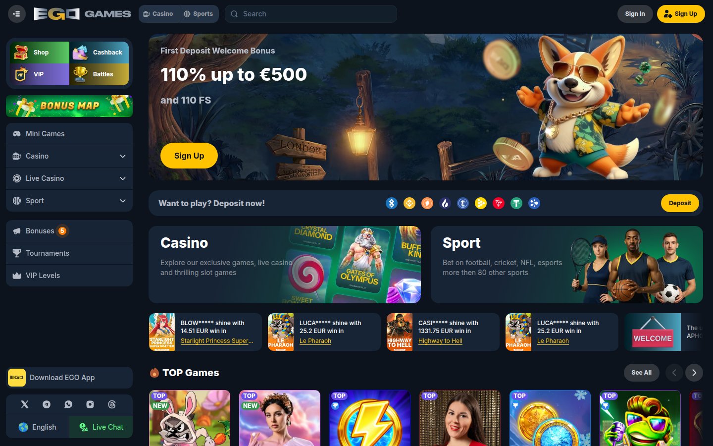EgoGames Casino desktop preview