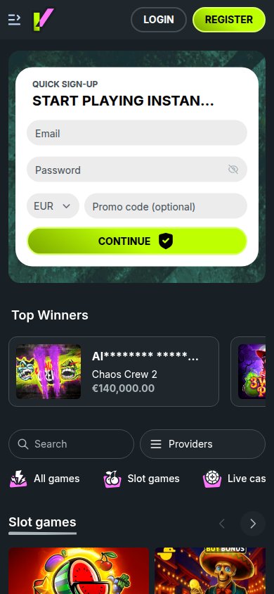 Evobet Casino mobile preview