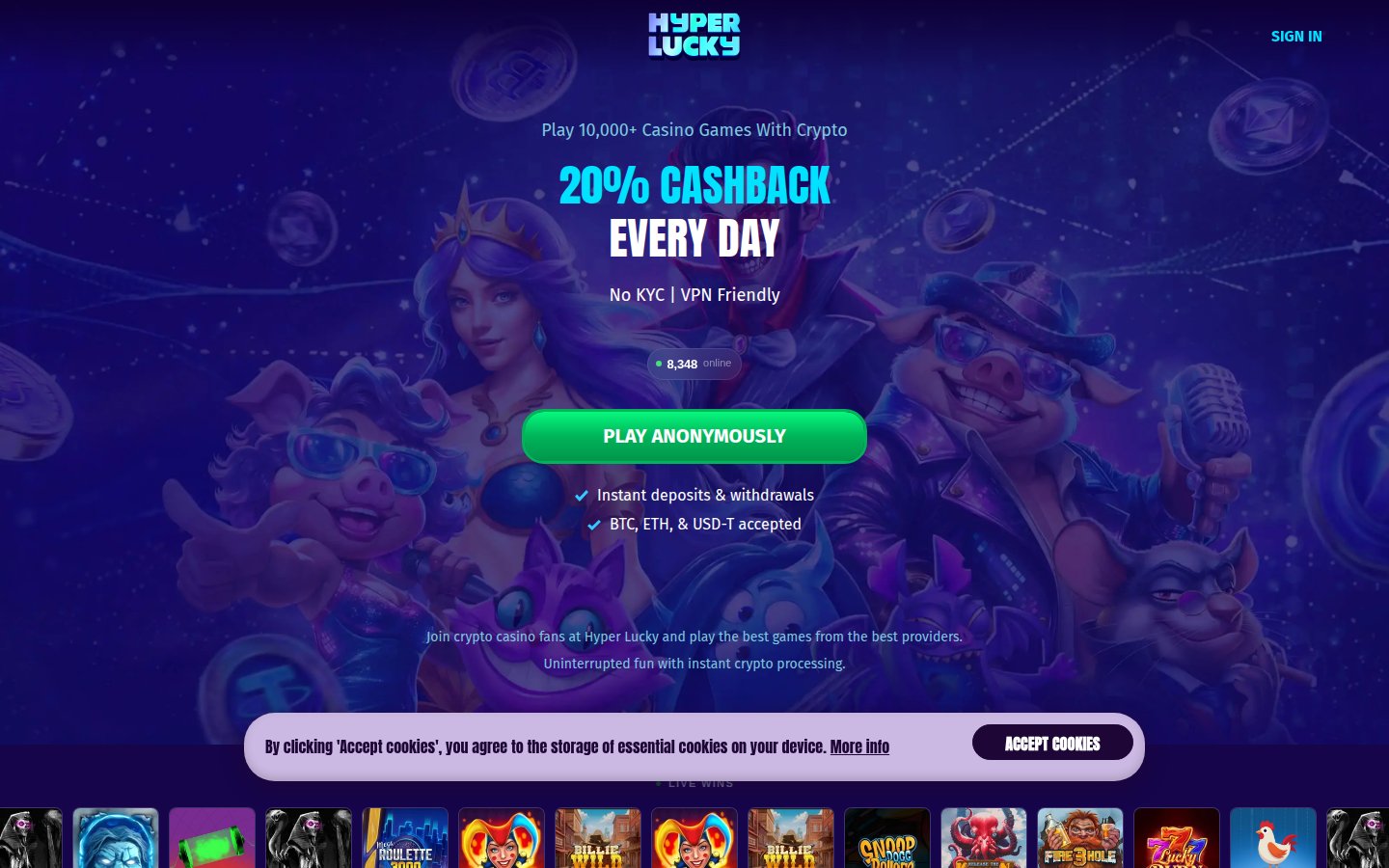 Hyper Lucky Casino desktop preview