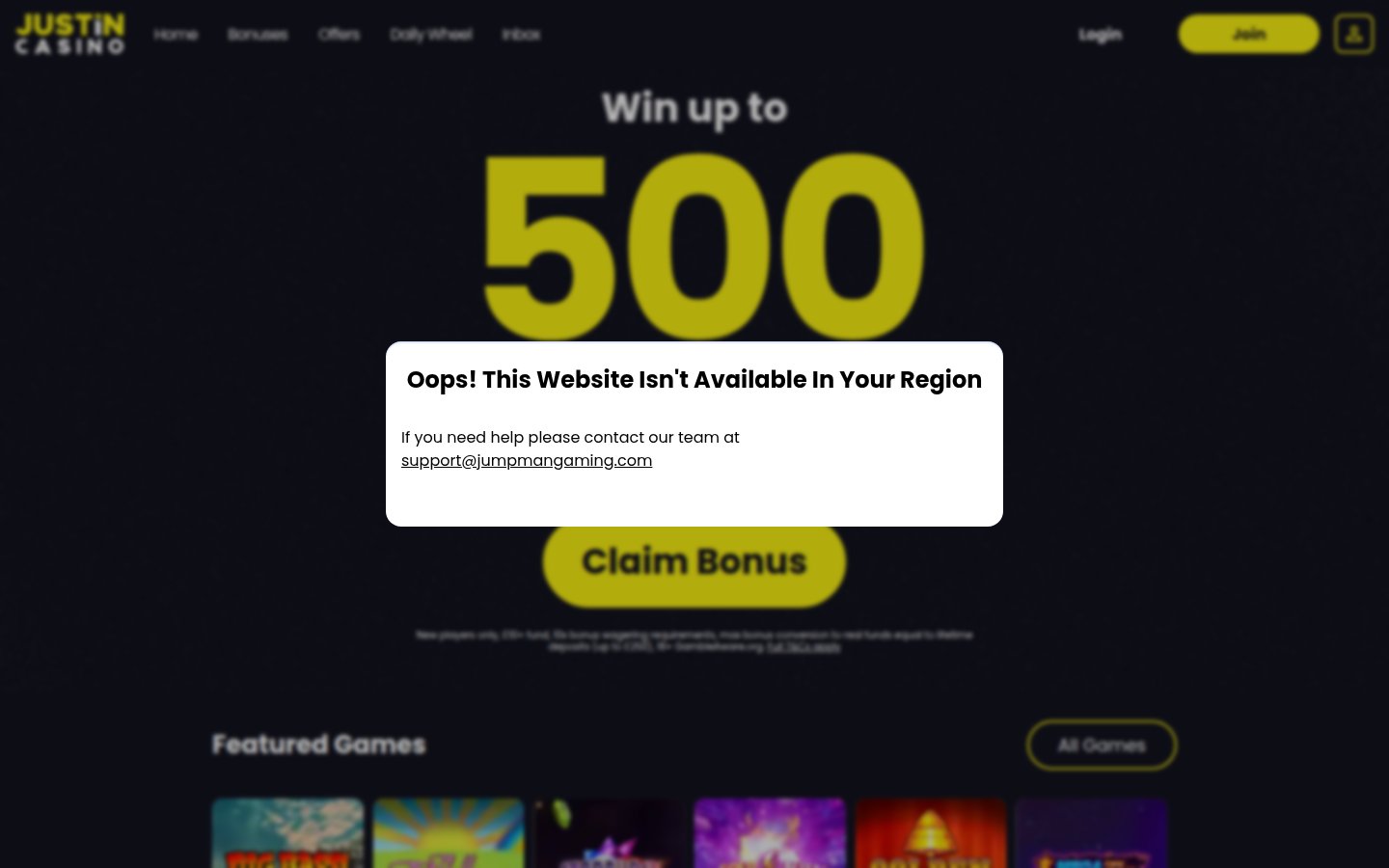 Justin Casino desktop preview