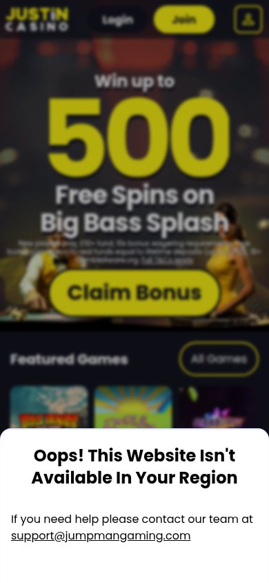 Justin Casino mobile preview