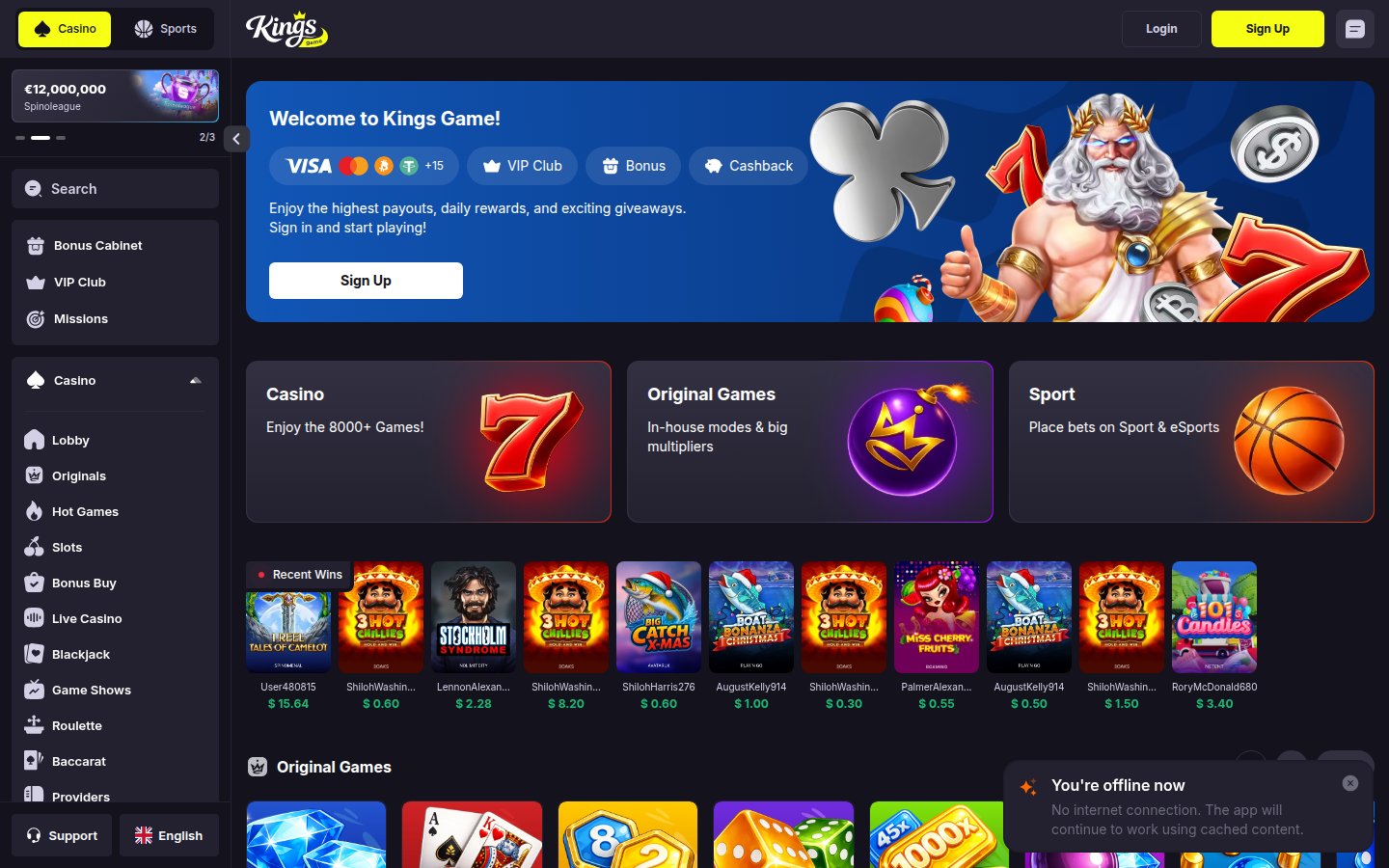Kings Game Casino desktop preview