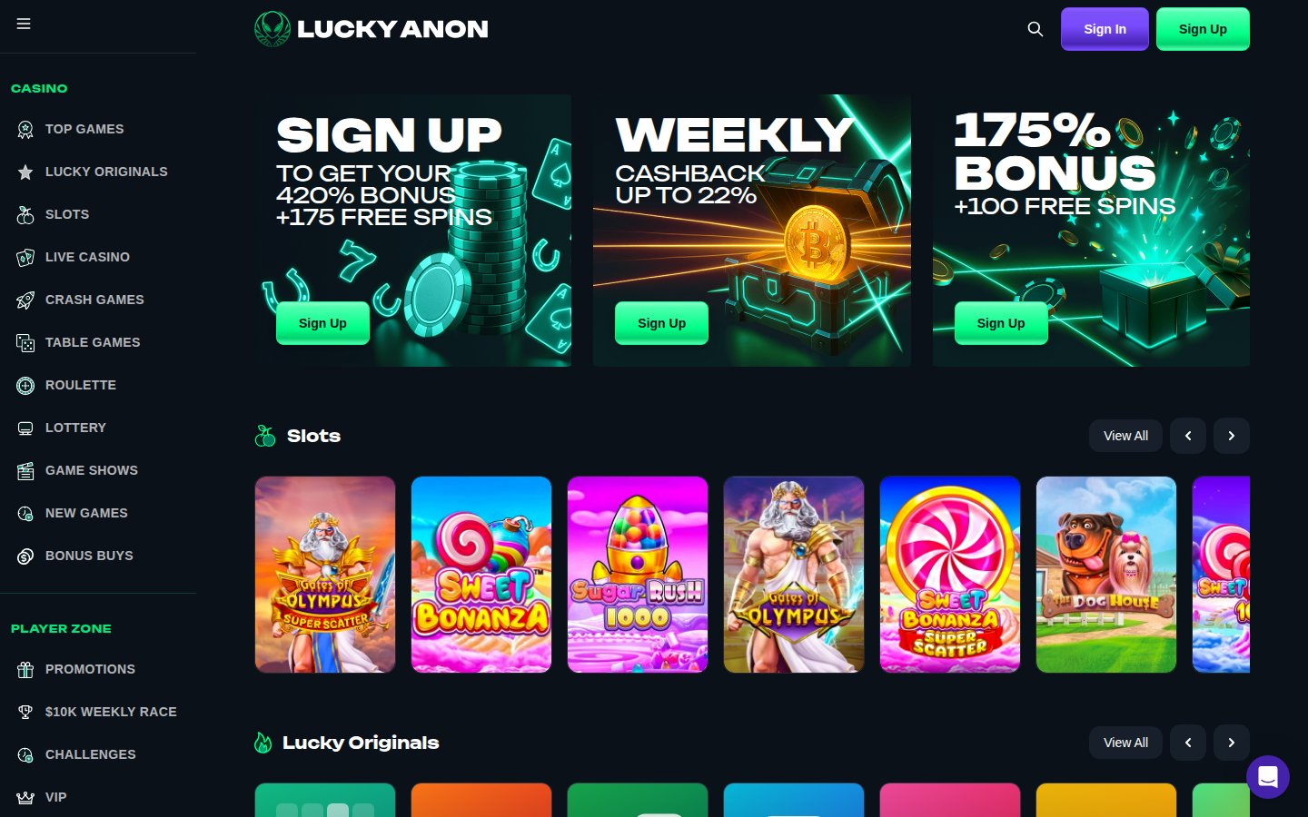 Lucky Anon Casino desktop preview