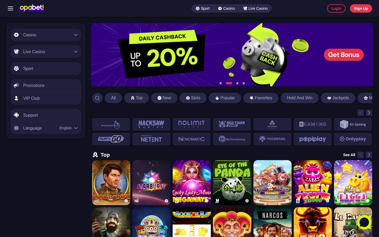 Opabet Casino desktop preview