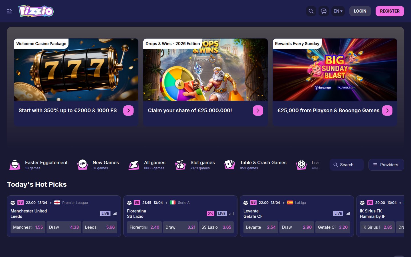 Rizzio Casino desktop preview