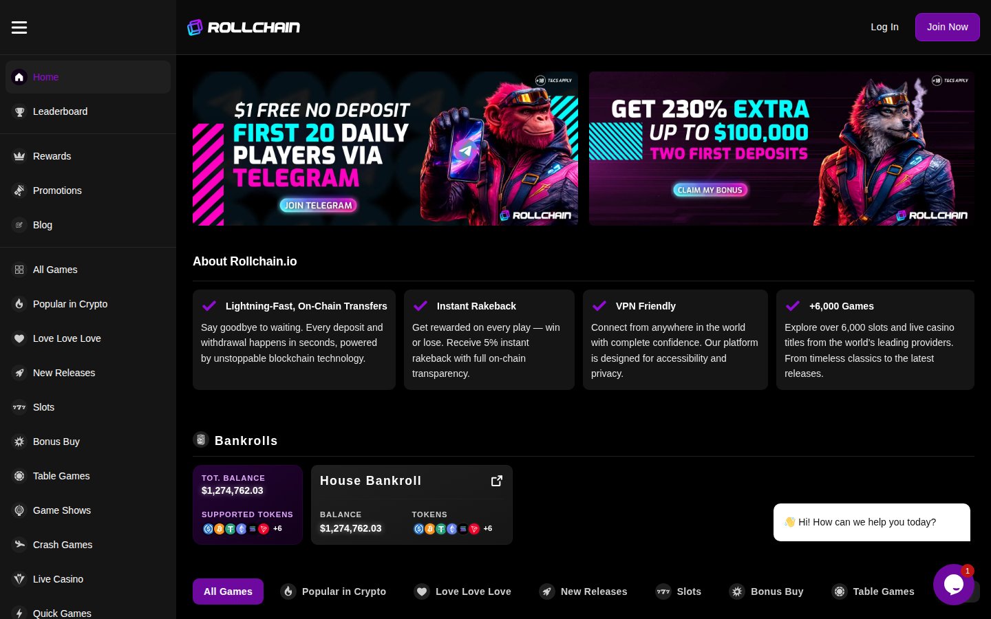 Rollchain Casino desktop preview