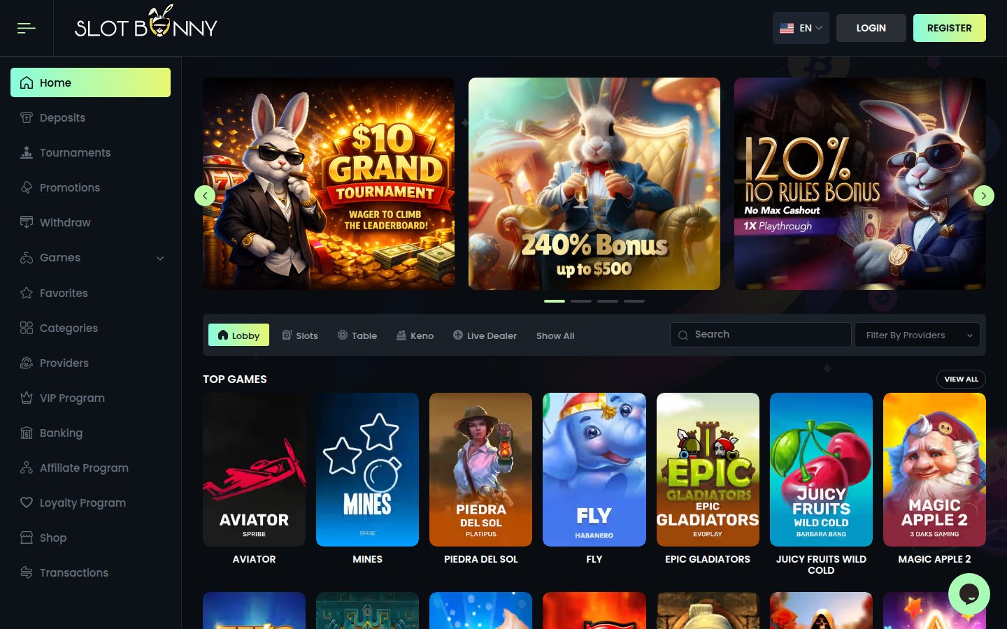 Slot Bunny Casino desktop preview
