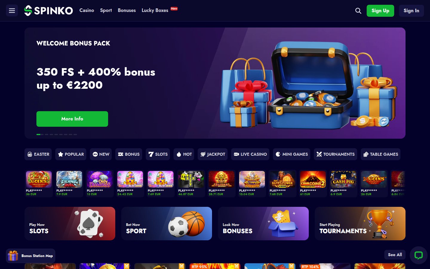 Spinko Casino desktop preview