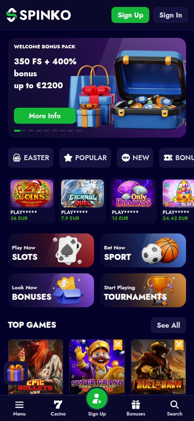Spinko Casino mobile preview