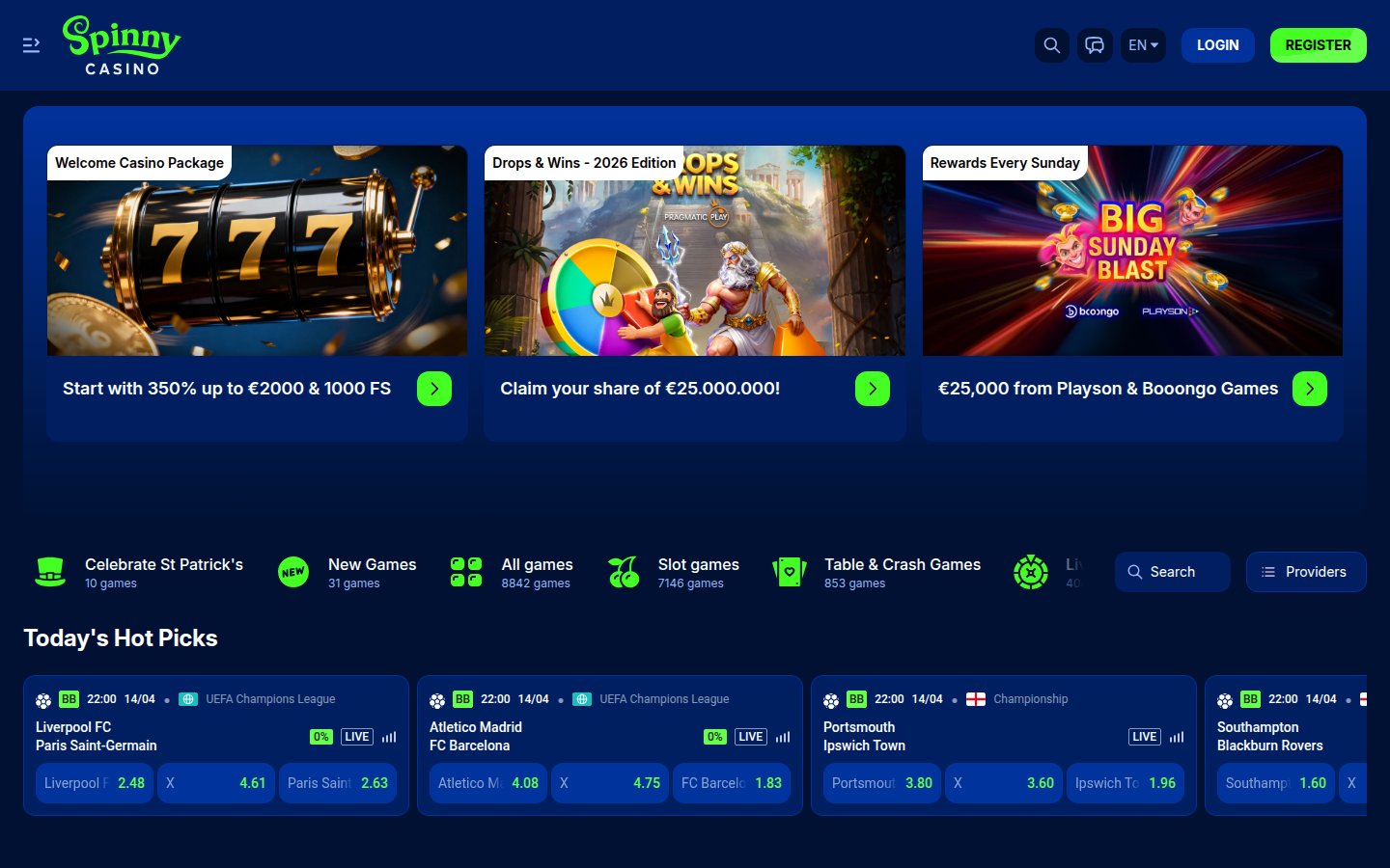 Spinny Casino desktop preview