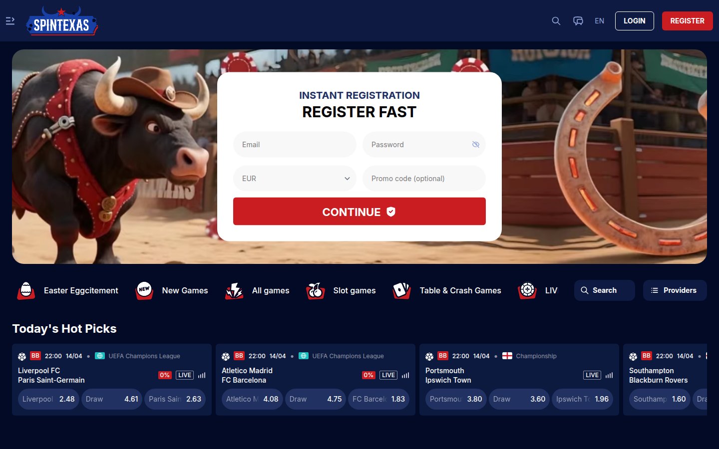 SpinTexas Casino desktop preview