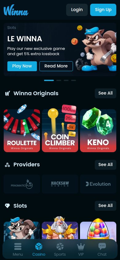 Winna Casino mobile preview