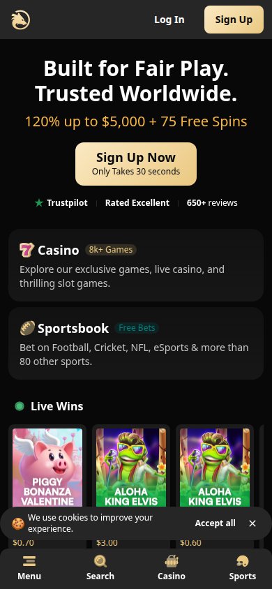 Wolf.io Casino mobile preview