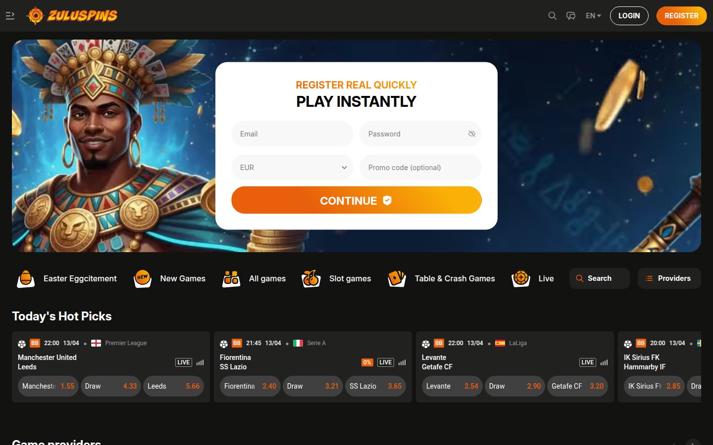ZuluSpins Casino desktop preview